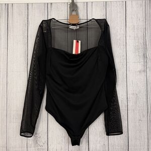 NWT Popilush Shapewear Women's XL Black Mesh Long Sleeve Tummy Control Bodysuit